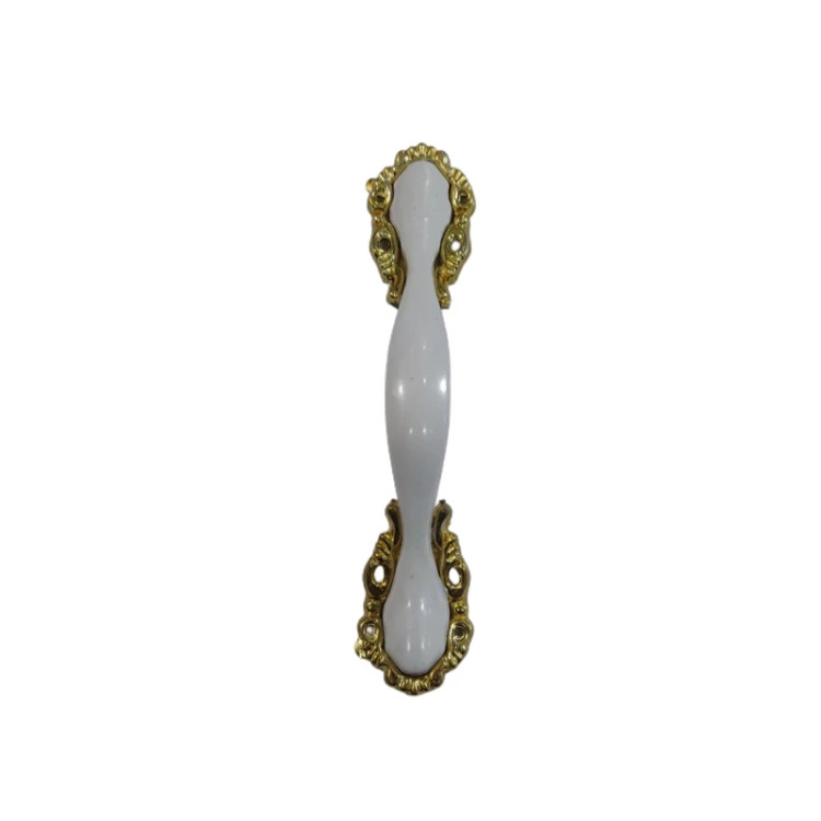 دستگیره درب کمد و کابینت مدل دوپیچ سفیدطلایی
