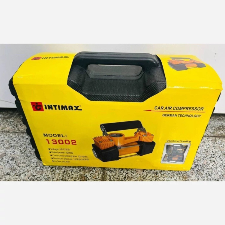 پمپ باد فندکی 1200 وات اینتیمکس خروجی پرقدرت 150 تا 250 psi به همراه لوازم کامل و کابل اتصال به باطری