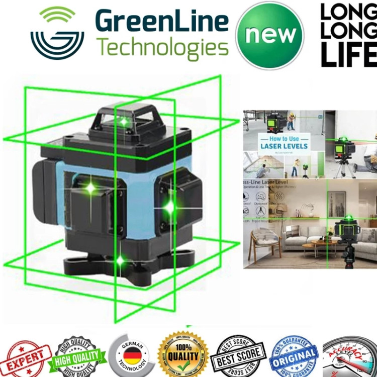 تراز لیزری نور سبز شارژی 4 بعدی16 خط دوباطری با ریموت ماکیتا4D360(با کیفیت ترین تراز 4 بعدی بازار)