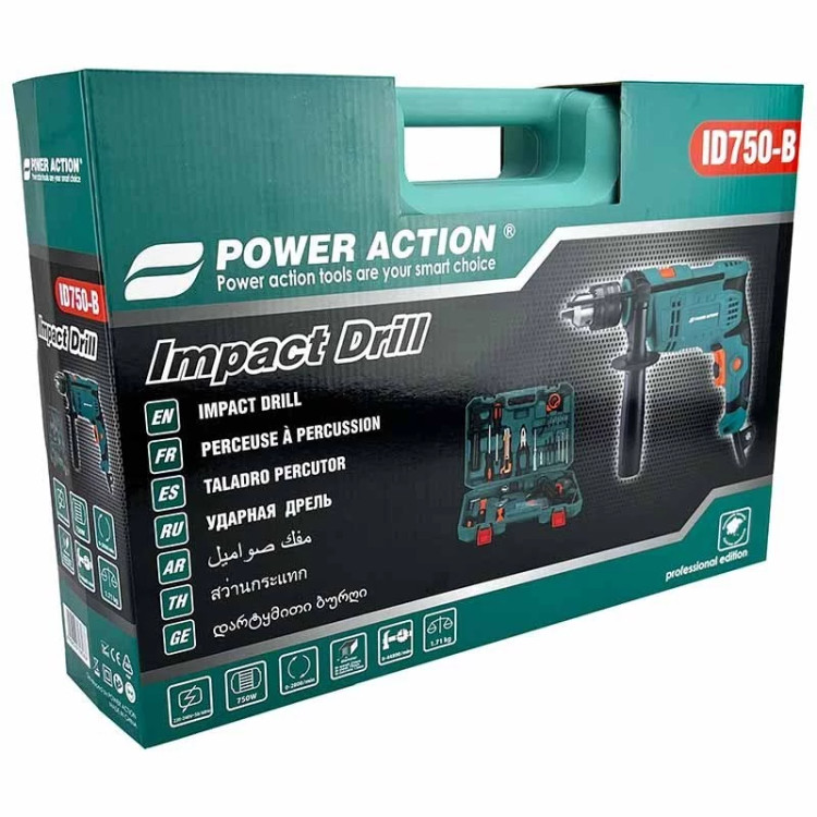 کیت دریل چکشی و متعلقات 28 پارچه پاوراکشن مدل ID750-B