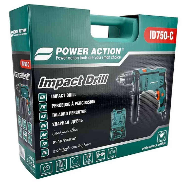 کیت دریل چکشی و متعلقات 30 پارچه پاوراکشن مدل ID750-C