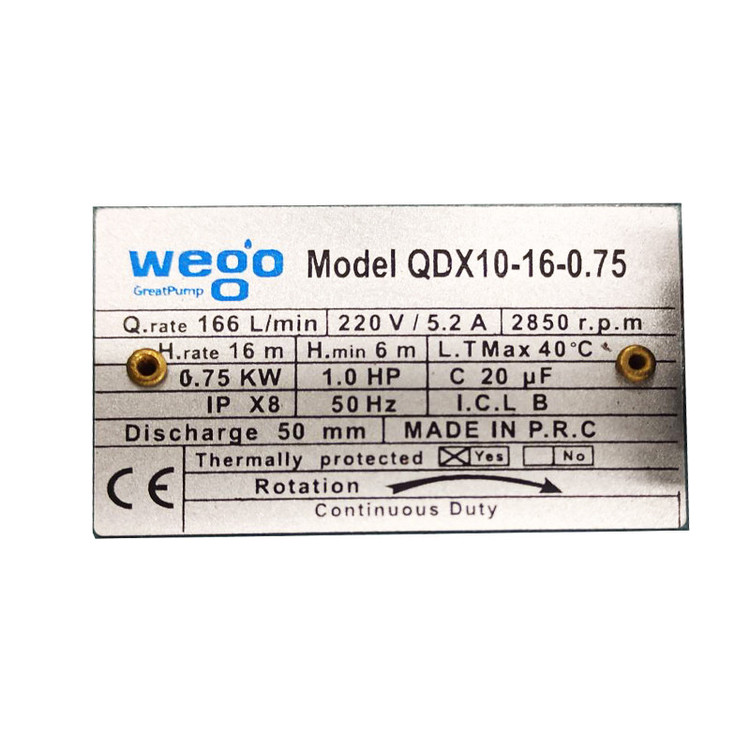 پمپ کف کش 1 اسب بخار ویگو مدل QDX10-16-0.75