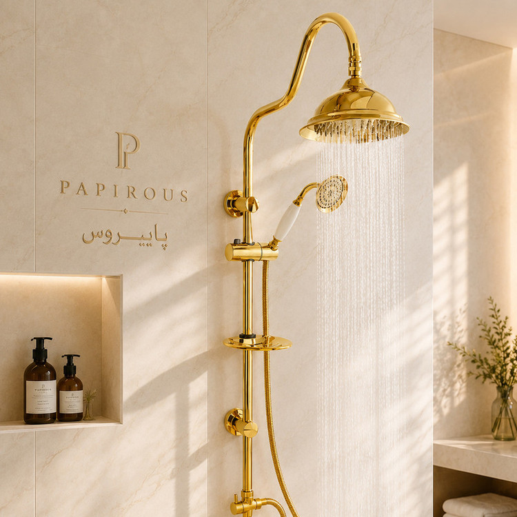 سردوش حمام پاپیروس مدل استیل New-Luxury مجموعه 2 عددی