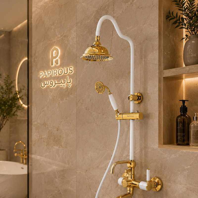 سردوش حمام پاپیروس مدل استیل New-Luxury مجموعه 2 عددی