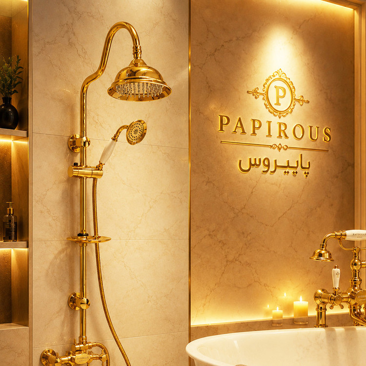سردوش حمام پاپیروس مدل استیل New-Luxury مجموعه 2 عددی
