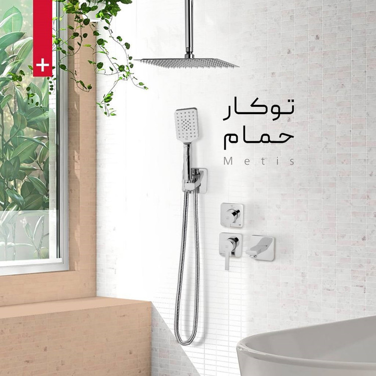 شیر حمام توکار کی دبلیو سی مدل متیس تیپ 4 سقفی به همراه شیر مرکزی توکار