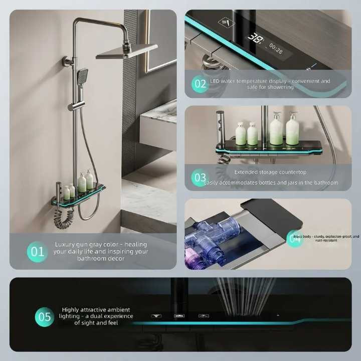 شیر دوش حمام مدل لوکس پیانویی LED دار دیجیتال کد ۶۰۰۵