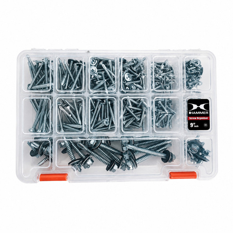 پیچ سرمته هامر مدل شیروانی و سر تخت و واشردار کد Multiple Sizes L مجموعه 340 عددی