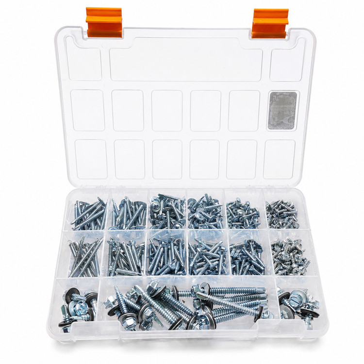 پیچ سرمته هامر مدل شیروانی و سر تخت و واشردار کد Multiple Sizes L مجموعه 340 عددی