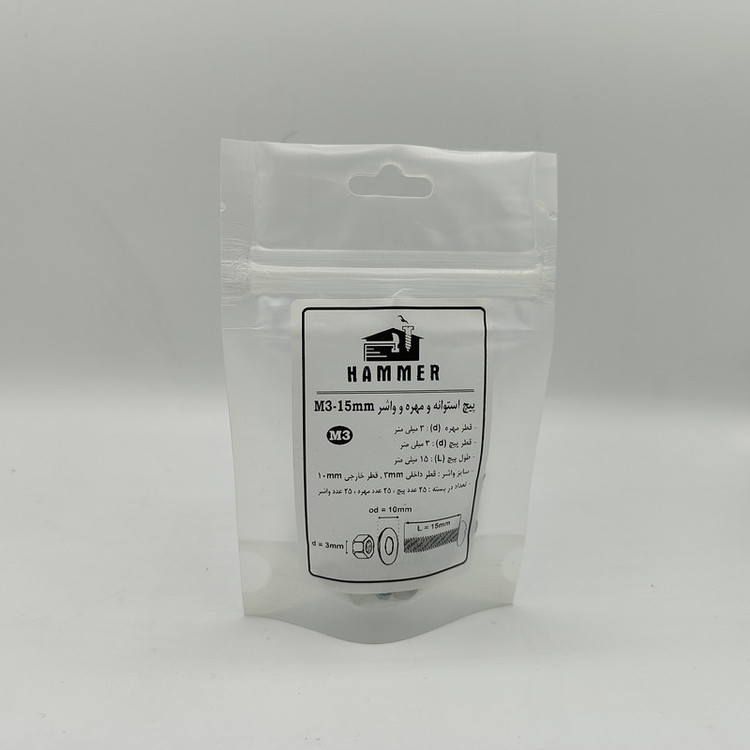 پیچ و مهره و واشر هامر مدل استوانه کد M3-15mm بسته 75 عددی