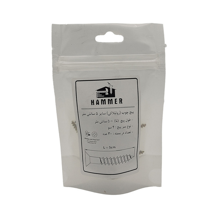پیچ چوب هامر مدل چهارسو کد 4so-5cm مجموعه 30 عددی