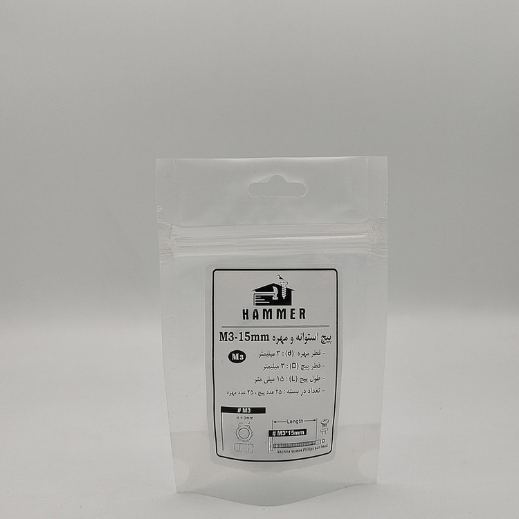 پیچ و مهره هامر مدل استوانه کد M3-15mm بسته 50 عددی