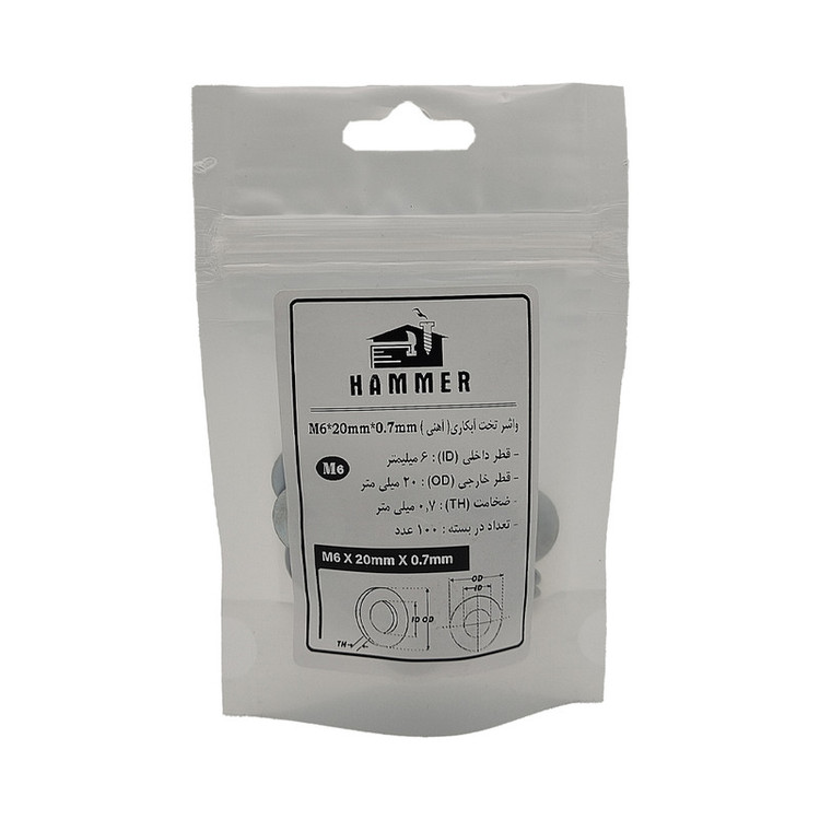 واشر هامر مدل تخت کد M6-20 بسته 100 عددی