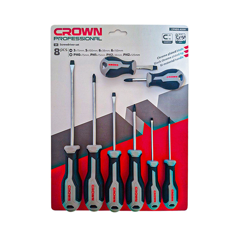 پیچ گوشتی دوسو و چهارسو کرون مدل CPHDS-AX08 مجموعه 8 عددی