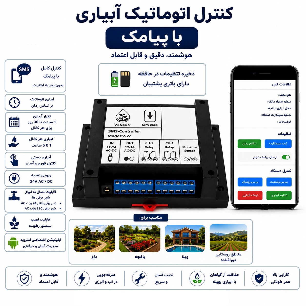 دستگاه آبیاری هوشمند پیامکی دو کاناله